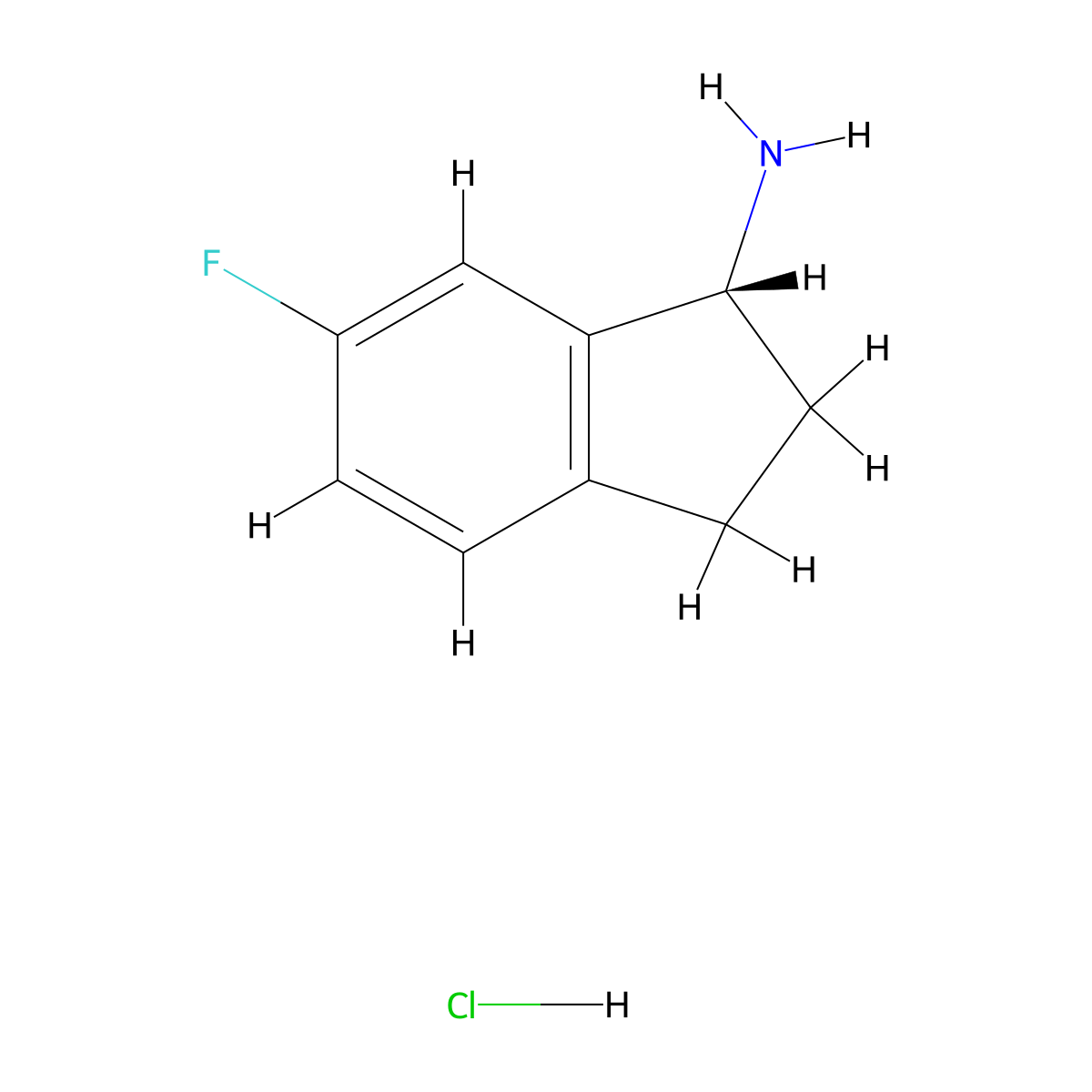 (1R)-6-fluoro-2,3-dihydro-1H-inden-1-amine hydrochloride molecular structure, CAS 731859-02-2