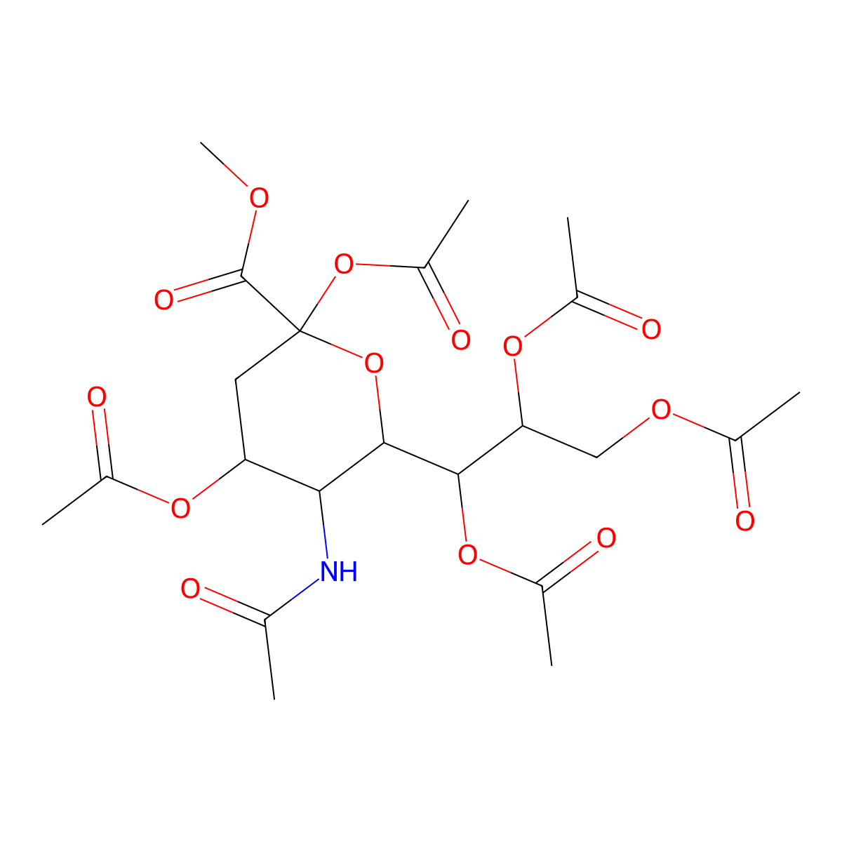 (1S,2R)-1-((2R,3R,4S)-3-acetamido-4,6-diacetoxy-6-(methoxycarbonyl)tetrahydro-2H-pyran-2-yl)propane-1,2,3-triyl triacetate molecular structure, CAS 73208-82-9