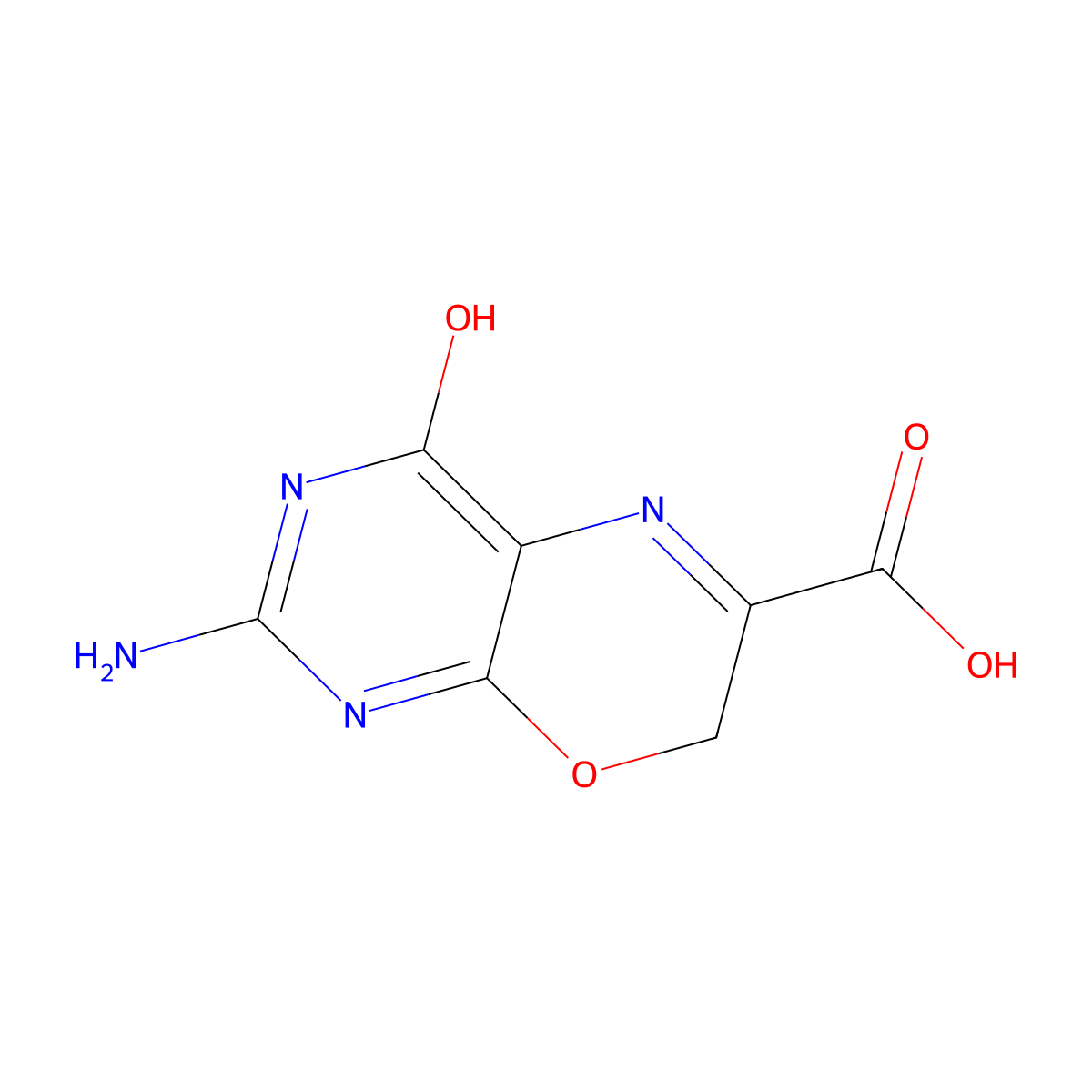 2-Amino-4-oxo-1,7-dihydro-4H-pyrimido[4,5-B][1,4]oxazine-6-carboxylic acid molecular structure, CAS 73217-10-4