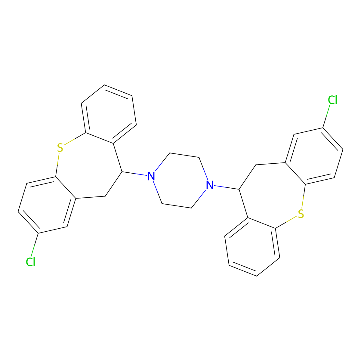 1,4-Bis(2-chloro-10,11-dihydrodibenzo(b,f)thiepin-10-yl)piperazine molecular structure, CAS 73225-62-4