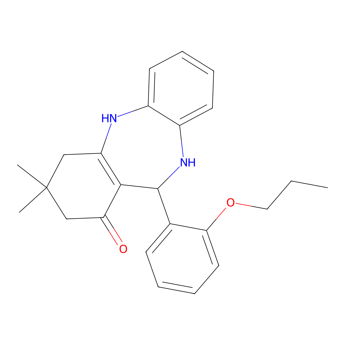 3,3-dimethyl-11-(2-propoxyphenyl)-3,4,10,11-tetrahydro-2H-dibenzo[b,e][1,4]diazepin-1-ol molecular structure, CAS 732250-75-8