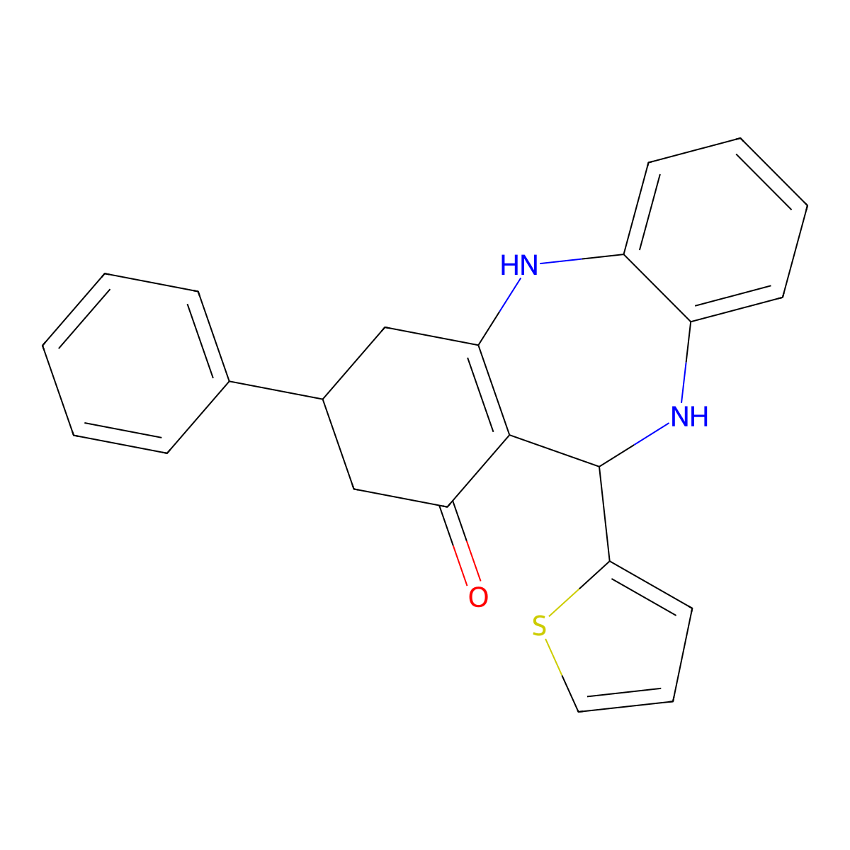 9-Phenyl-6-thiophen-2-yl-5,6,8,9,10,11-hexahydrobenzo[b][1,4]benzodiazepin-7-one molecular structure, CAS 732251-54-6