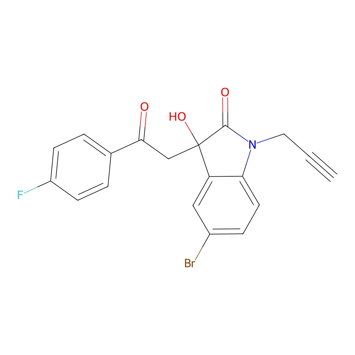 5-Bromo-3-(2-(4-fluorophenyl)-2-oxoethyl)-1,3-dihydro-3-hydroxy-1-(2-propyn-1-yl)-2H-indol-2-one molecular structure, CAS 732251-77-3
