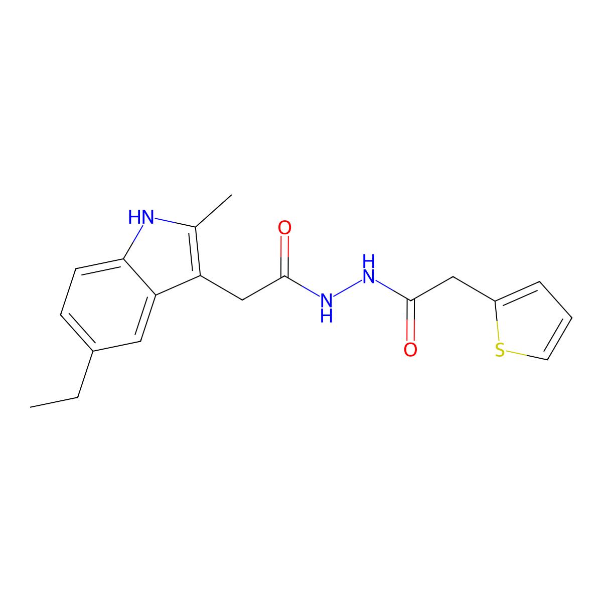 2-(5-ethyl-2-methyl-1H-indol-3-yl)-N'-(thiophen-2-ylacetyl)acetohydrazide molecular structure, CAS 732252-69-6