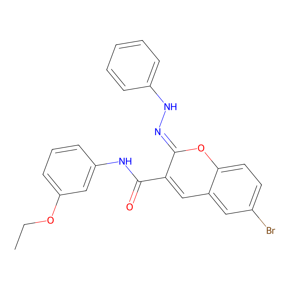 6-Bromo-N-(3-ethoxyphenyl)-2-(2-phenylhydrazinylidene)-2H-1-benzopyran-3-carboxamide molecular structure, CAS 732252-76-5