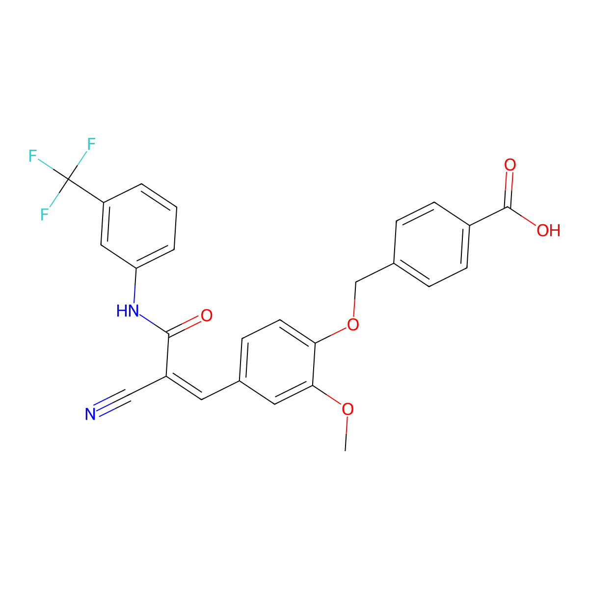 4-[[4-[2-Cyano-3-oxo-3-[[3-(trifluoromethyl)phenyl]amino]-1-propen-1-yl]-2-methoxyphenoxy]methyl]benzoic acid molecular structure, CAS 732252-99-2