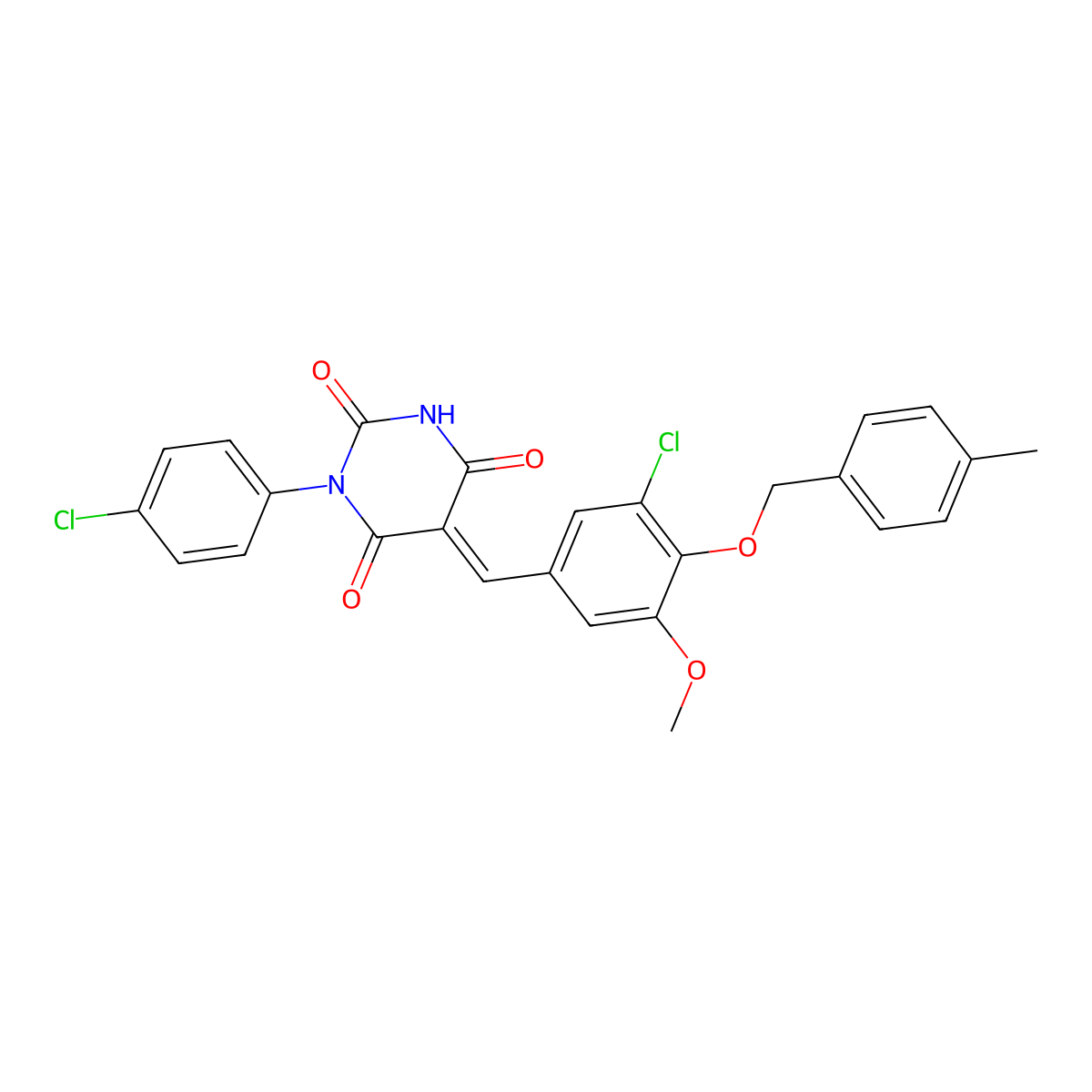 5-[[3-Chloro-5-methoxy-4-[(4-methylphenyl)methoxy]phenyl]methylene]-1-(4-chlorophenyl)-2,4,6(1H,3H,5H)-pyrimidinetrione molecular structure, CAS 732253-48-4