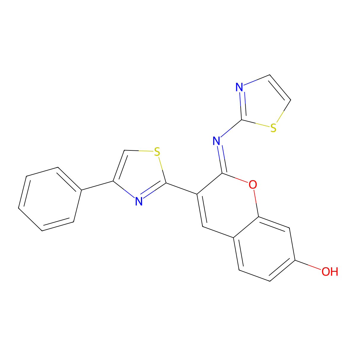 3-(4-Phenyl-2-thiazolyl)-2-(2-thiazolylimino)-2H-1-benzopyran-7-ol molecular structure, CAS 732253-55-3