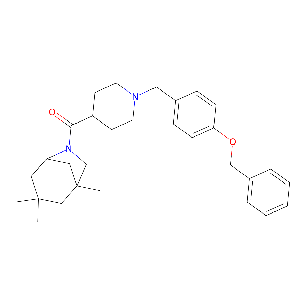 [1-[(4-Phenylmethoxyphenyl)methyl]piperidin-4-yl]-(3,3,5-trimethyl-7-azabicyclo[3.2.1]octan-7-yl)methanone molecular structure, CAS 732258-44-5