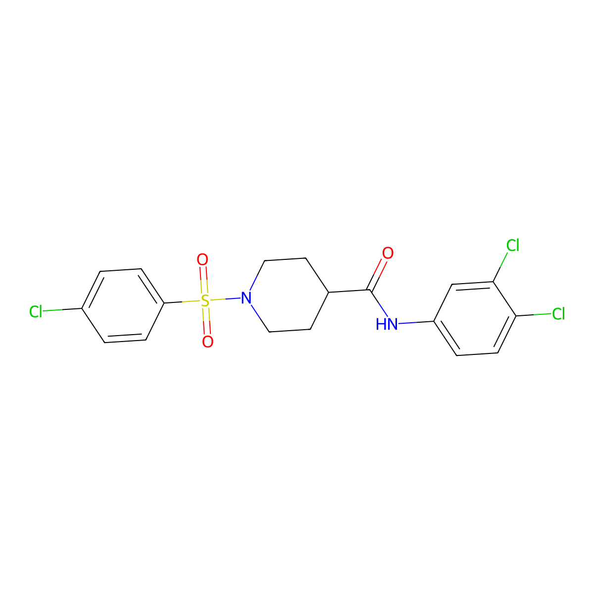 1-(4-chlorophenyl)sulfonyl-N-(3,4-dichlorophenyl)piperidine-4-carboxamide molecular structure, CAS 732262-27-0