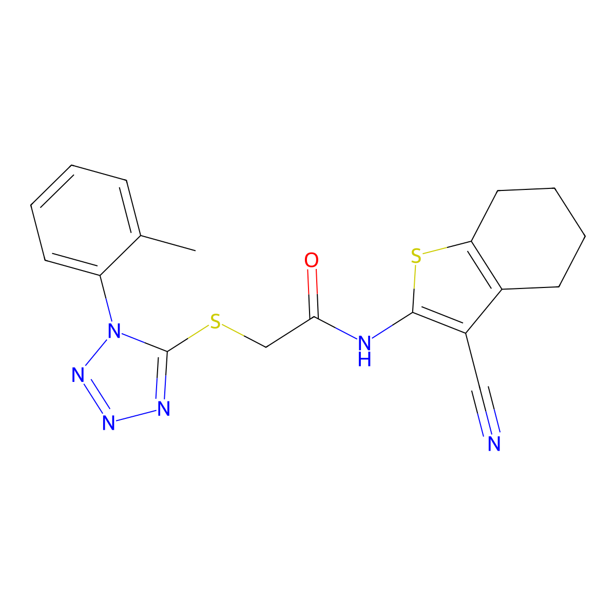 N-(3-cyano-4,5,6,7-tetrahydro-1-benzothiophen-2-yl)-2-[1-(2-methylphenyl)tetrazol-5-yl]sulfanylacetamide molecular structure, CAS 732262-72-5