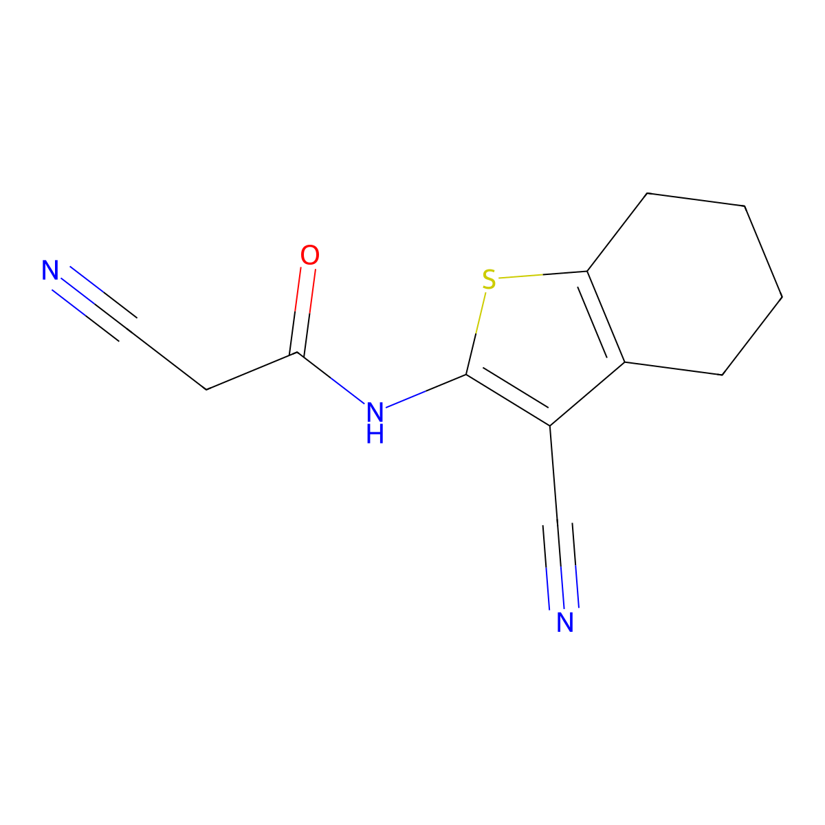 2-Cyano-N-(3-cyano-4,5,6,7-tetrahydrobenzo[b]thien-2-yl)acetamide molecular structure, CAS 73227-84-6