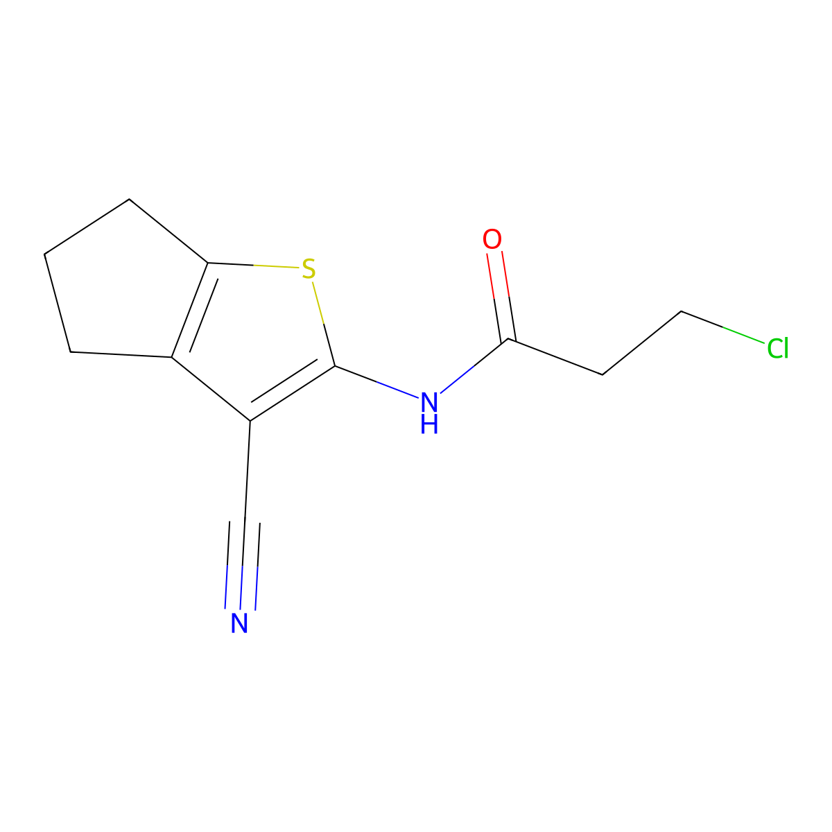 3-chloro-N-(3-cyano-4H,5H,6H-cyclopenta(b)thiophen-2-yl)propanamide molecular structure, CAS 732271-45-3