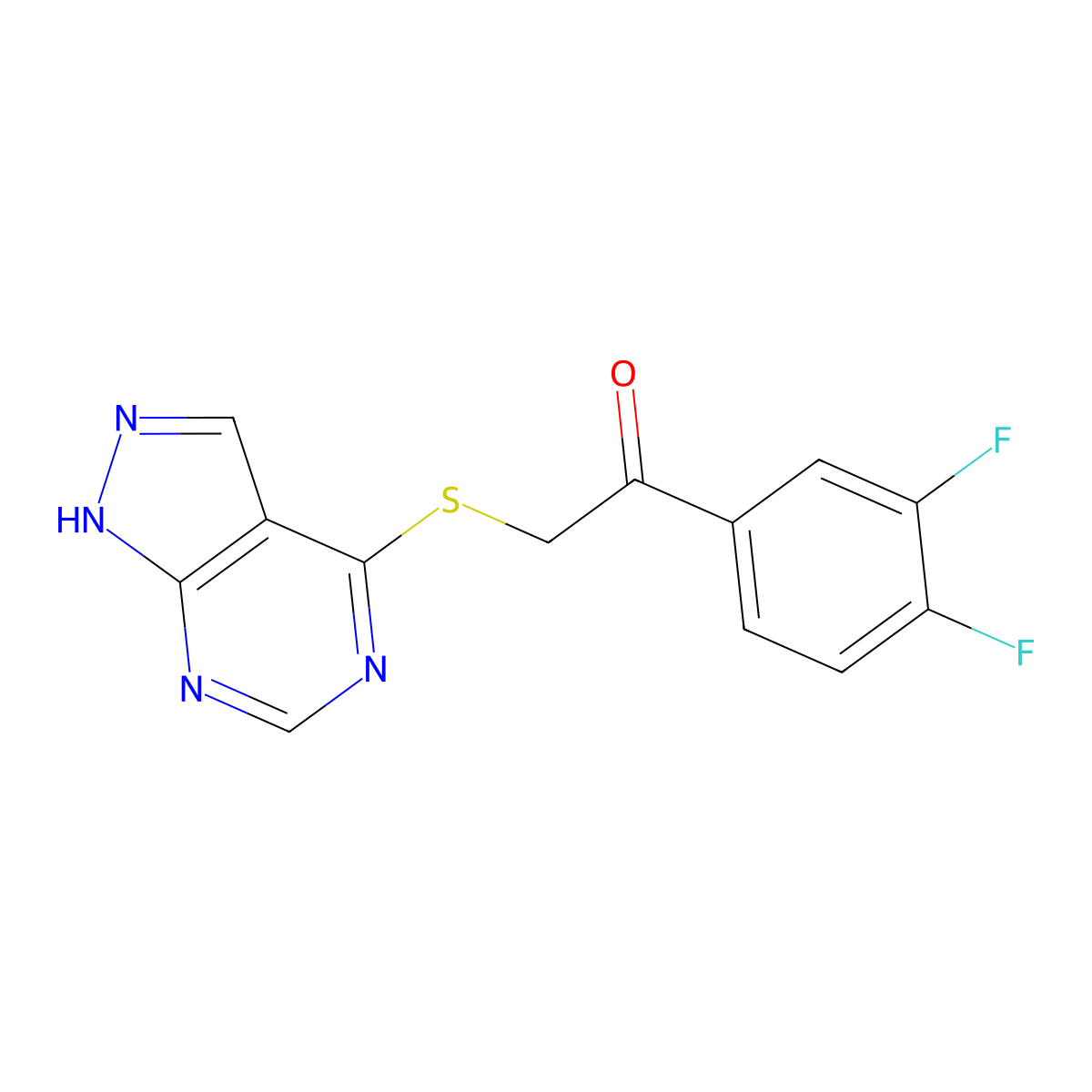 1-(3,4-difluorophenyl)-2-(1H-pyrazolo[3,4-d]pyrimidin-4-ylsulfanyl)ethanone molecular structure, CAS 732271-56-6