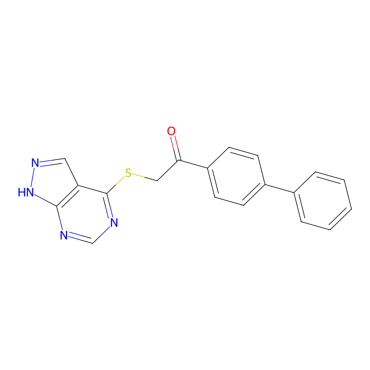 1-(biphenyl-4-yl)-2-(1H-pyrazolo[3,4-d]pyrimidin-4-ylsulfanyl)ethanone molecular structure, CAS 732271-57-7