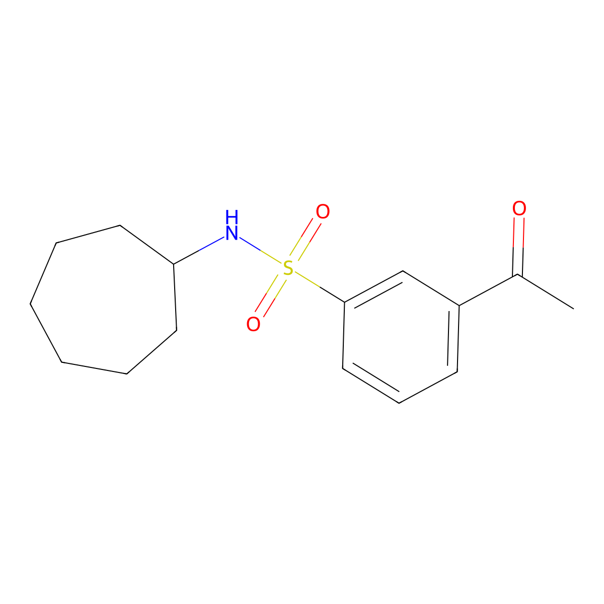 3-acetyl-N-cycloheptylbenzene-1-sulfonamide molecular structure, CAS 732272-39-8