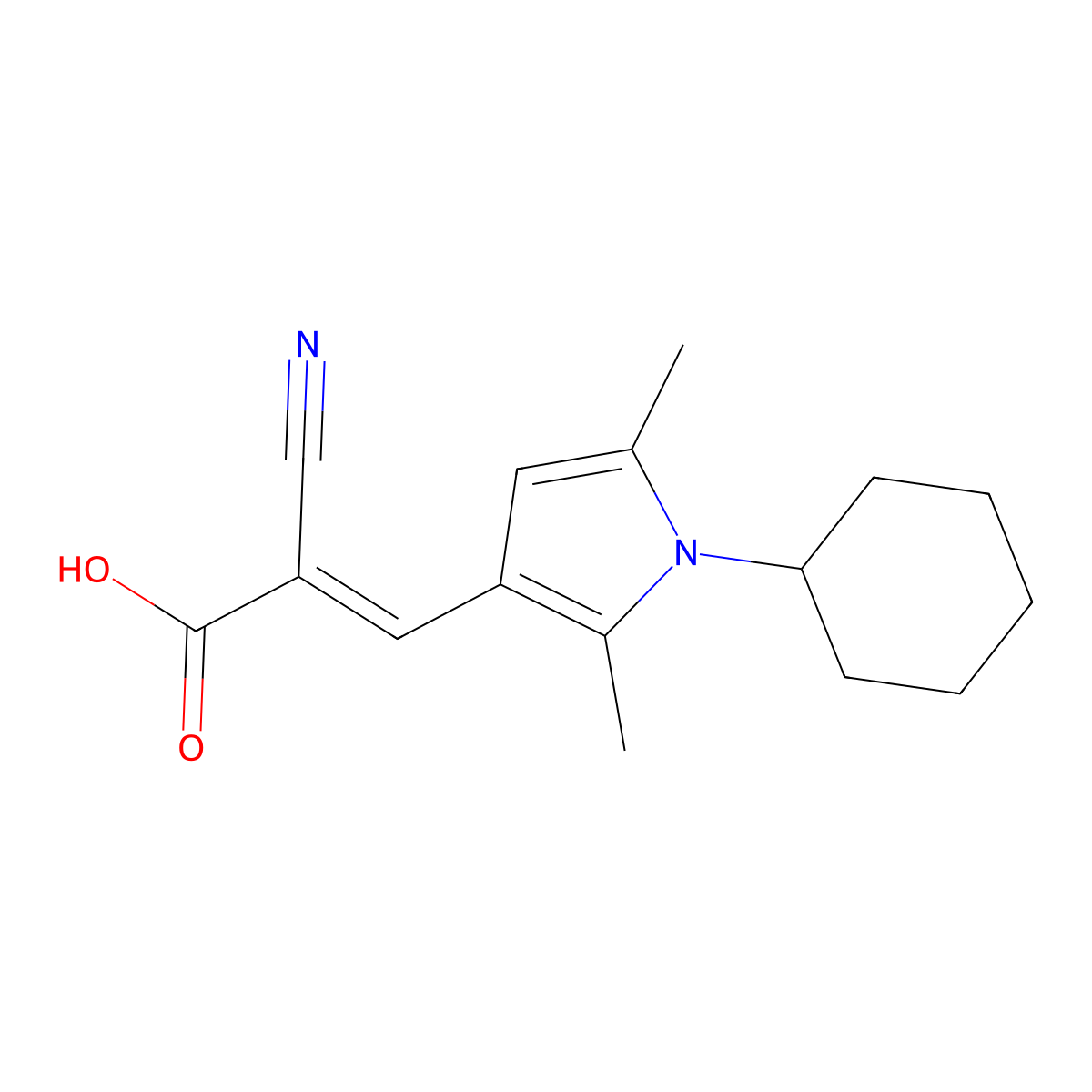 2-cyano-3-(1-cyclohexyl-2,5-dimethyl-1H-pyrrol-3-yl)prop-2-enoic acid molecular structure, CAS 732291-33-7