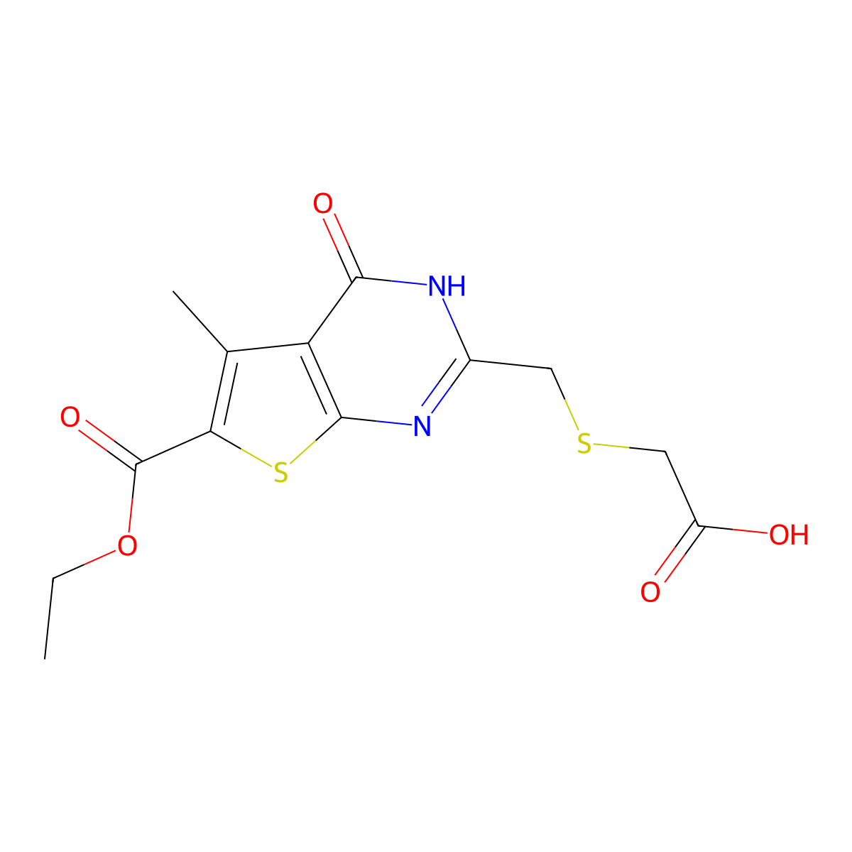 2-({[6-(ethoxycarbonyl)-5-methyl-4-oxo-3H,4H-thieno[2,3-d]pyrimidin-2-yl]methyl}sulfanyl)acetic acid molecular structure, CAS 732291-84-8