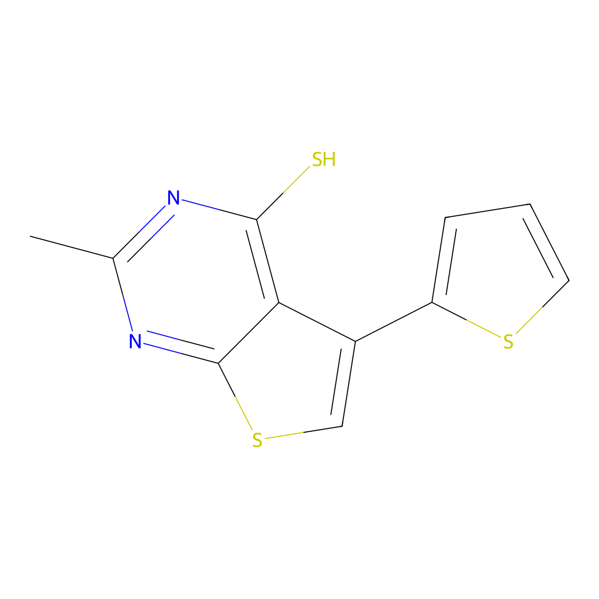2-Methyl-5-(thiophen-2-yl)thieno[2,3-d]pyrimidine-4-thiol molecular structure, CAS 732292-19-2