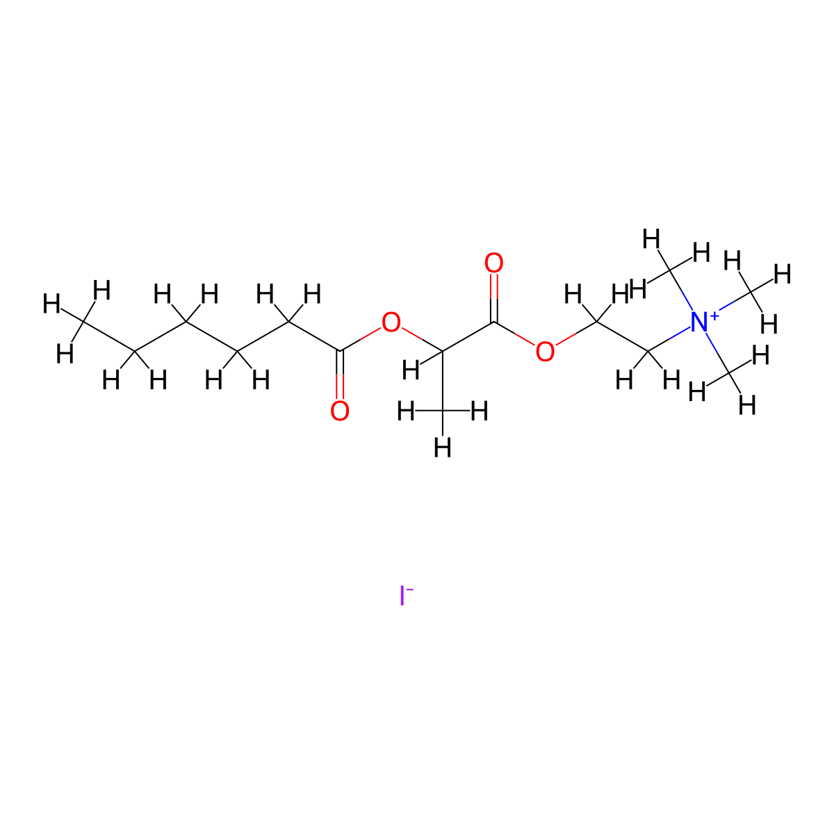 Ethanaminium, 2-(1-oxo-2-((1-oxohexyl)oxy)propoxy)-N,N,N-trimethyl-, iodide molecular structure, CAS 73231-81-9