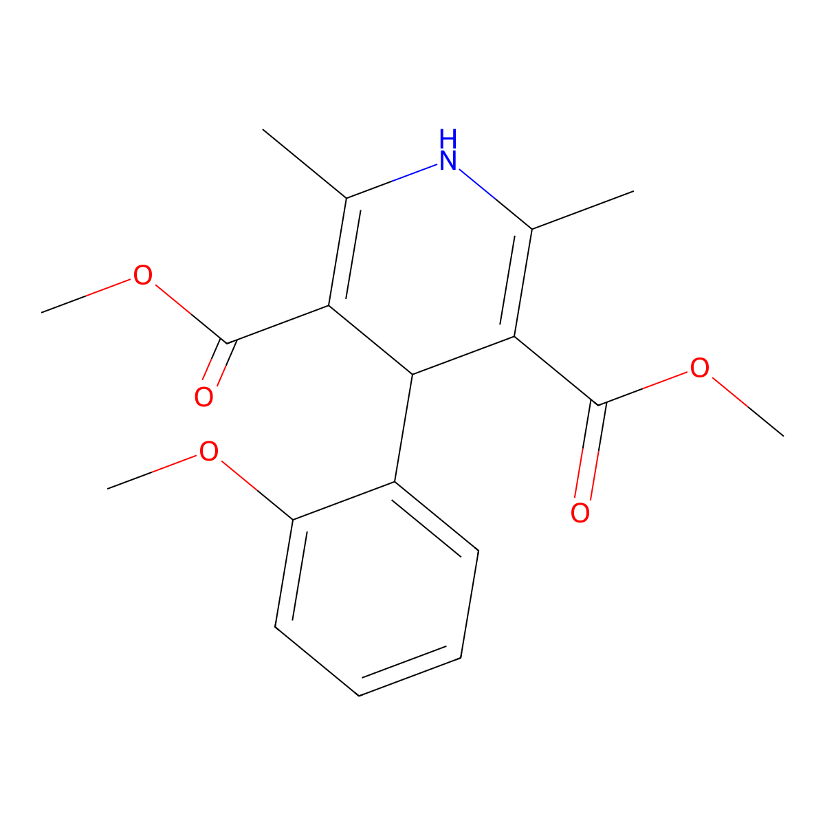 Dimethyl 4-(2-methoxyphenyl)-2,6-dimethyl-1,4-dihydropyridine-3,5-dicarboxylate molecular structure, CAS 73257-43-9