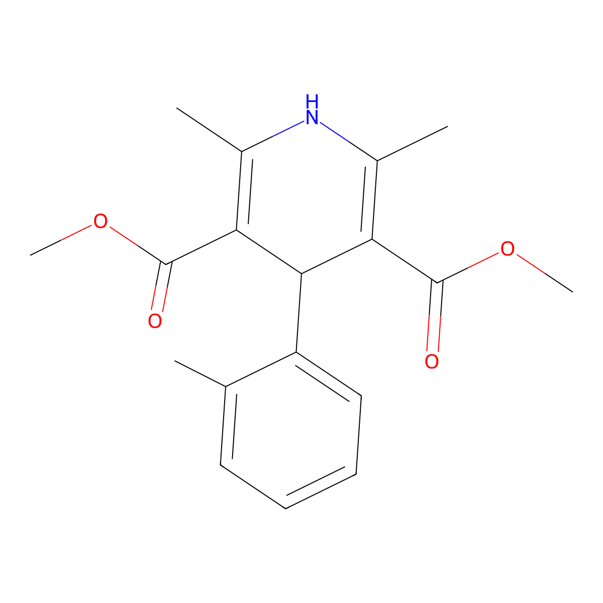 Dimethyl 2,6-dimethyl-4-(2-methylphenyl)-1,4-dihydro-3,5-pyridinedicarboxylate molecular structure, CAS 73257-44-0