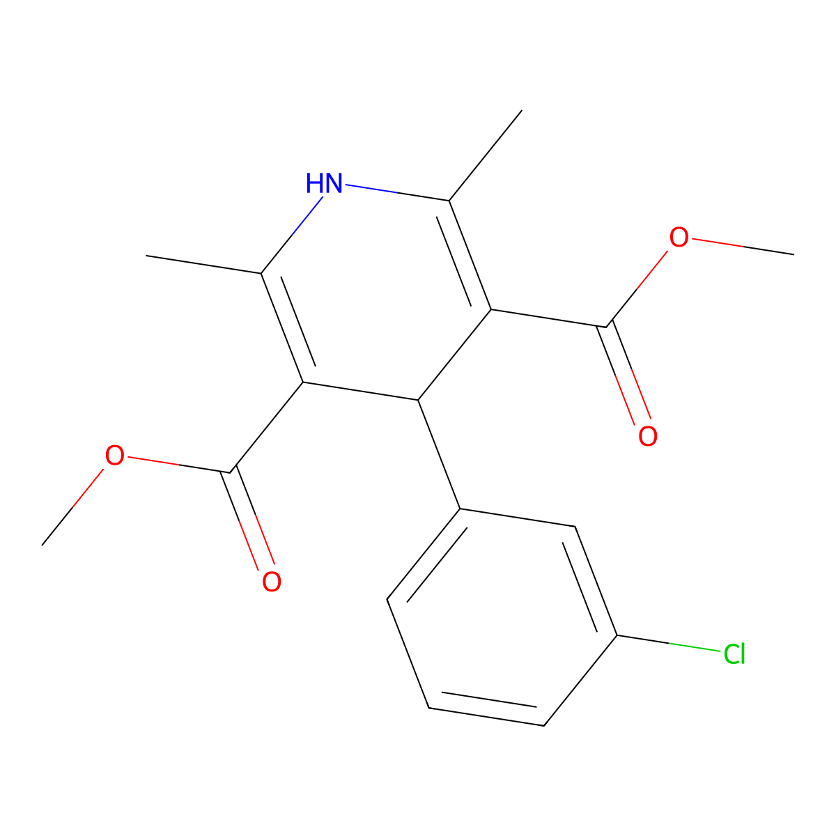 Dimethyl 4-(3-chlorophenyl)-2,6-dimethyl-1,4-dihydropyridine-3,5-dicarboxylate molecular structure, CAS 73257-45-1