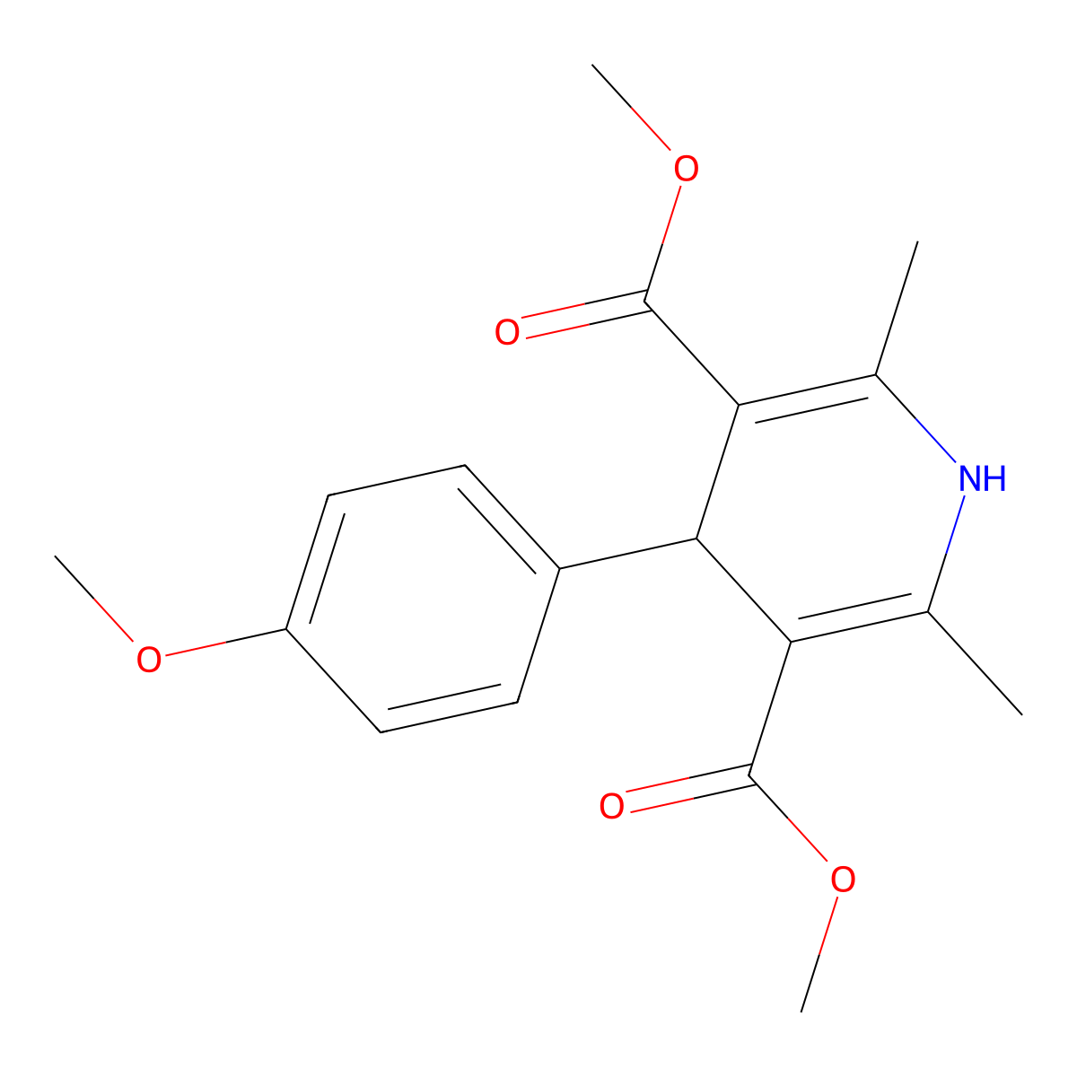 Dimethyl 4-(4-methoxyphenyl)-2,6-dimethyl-1,4-dihydropyridine-3,5-dicarboxylate molecular structure, CAS 73257-47-3