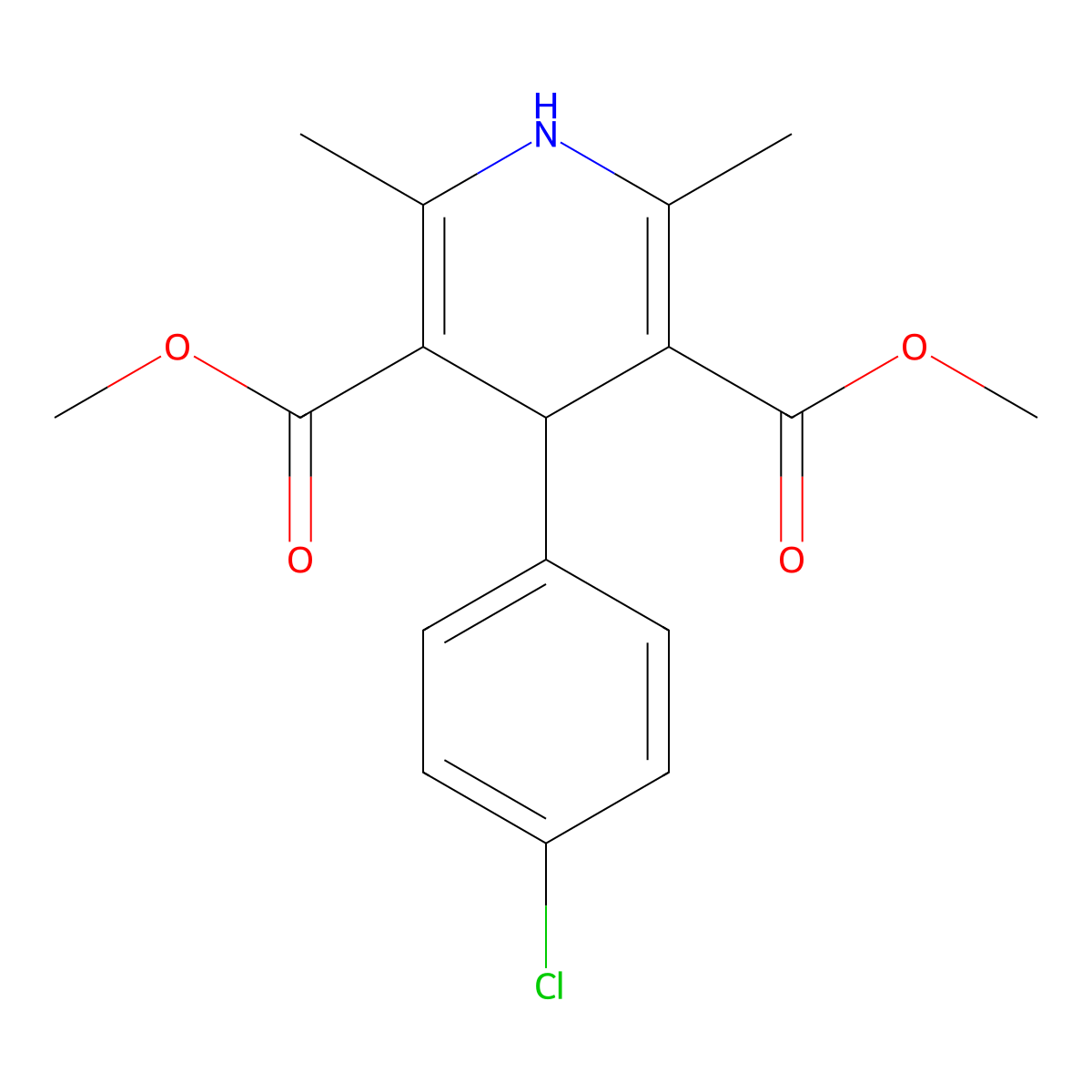 Dimethyl 4-(4-chlorophenyl)-2,6-dimethyl-1,4-dihydropyridine-3,5-dicarboxylate molecular structure, CAS 73257-49-5
