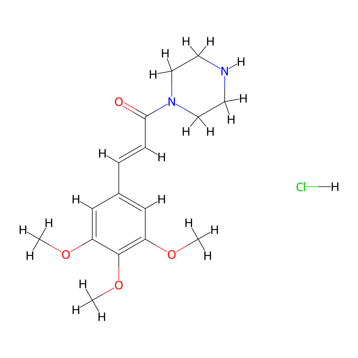 (2E)-1-(piperazin-1-yl)-3-(3,4,5-trimethoxyphenyl)prop-2-en-1-one hydrochloride molecular structure, CAS 73261-00-4