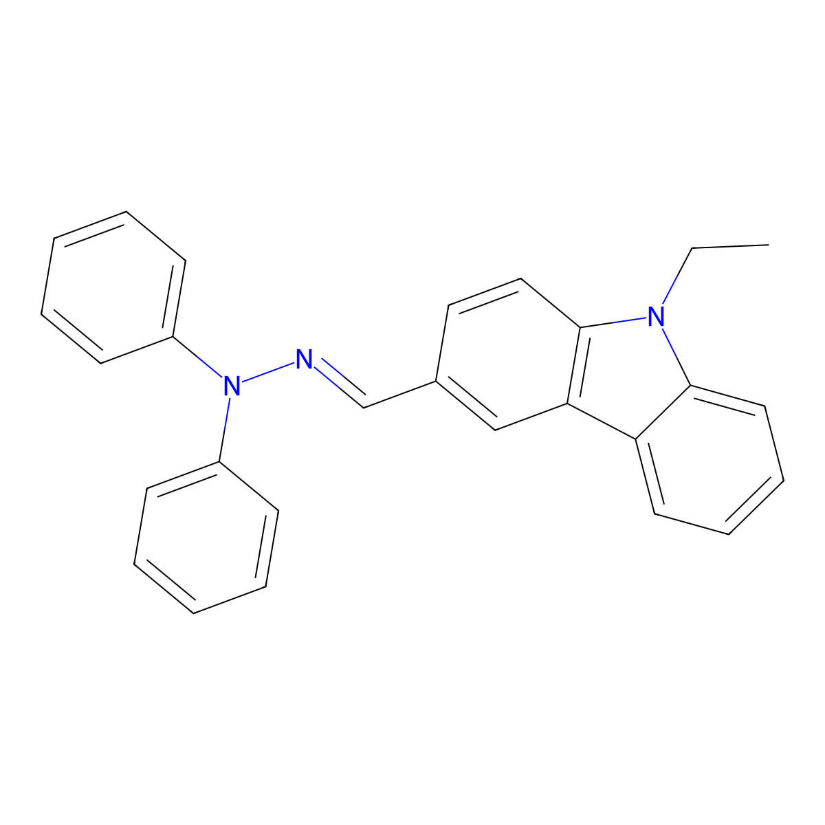 9H-Carbazole-3-carboxaldehyde, 9-ethyl-, 2,2-diphenylhydrazone molecular structure, CAS 73276-70-7