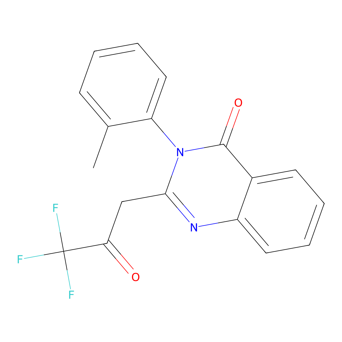 4(3H)-Quinazolinone, 3-(2-methylphenyl)-2-(3,3,3-trifluoro-2-oxopropyl)- molecular structure, CAS 73283-08-6