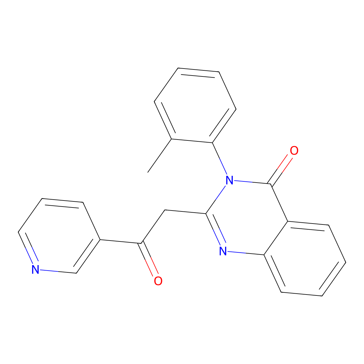 4(3H)-Quinazolinone, 3-(2-methylphenyl)-2-(2-oxo-2-(3-pyridinyl)ethyl)- molecular structure, CAS 73283-10-0