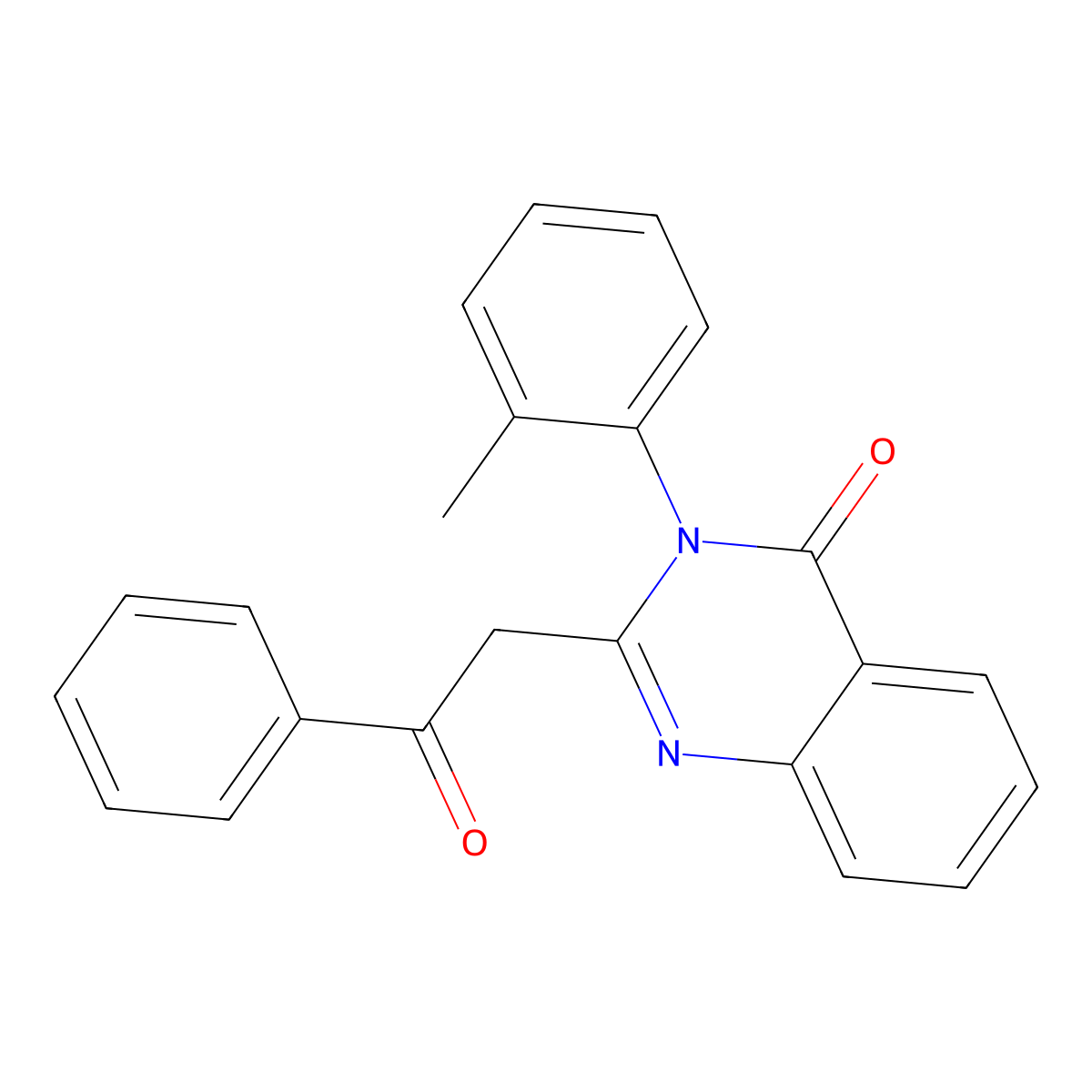 4(3H)-Quinazolinone, 3-(2-methylphenyl)-2-(2-oxo-2-phenylethyl)- molecular structure, CAS 73283-14-4