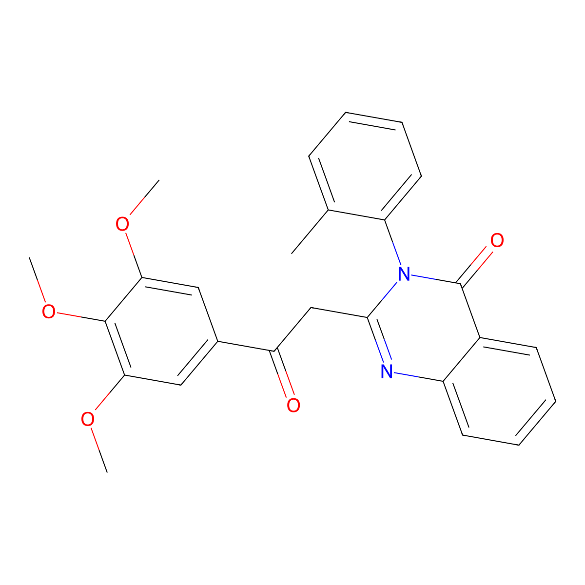 4(3H)-Quinazolinone, 3-(2-methylphenyl)-2-(2-oxo-2-(3,4,5-trimethoxyphenyl)ethyl)- molecular structure, CAS 73283-17-7
