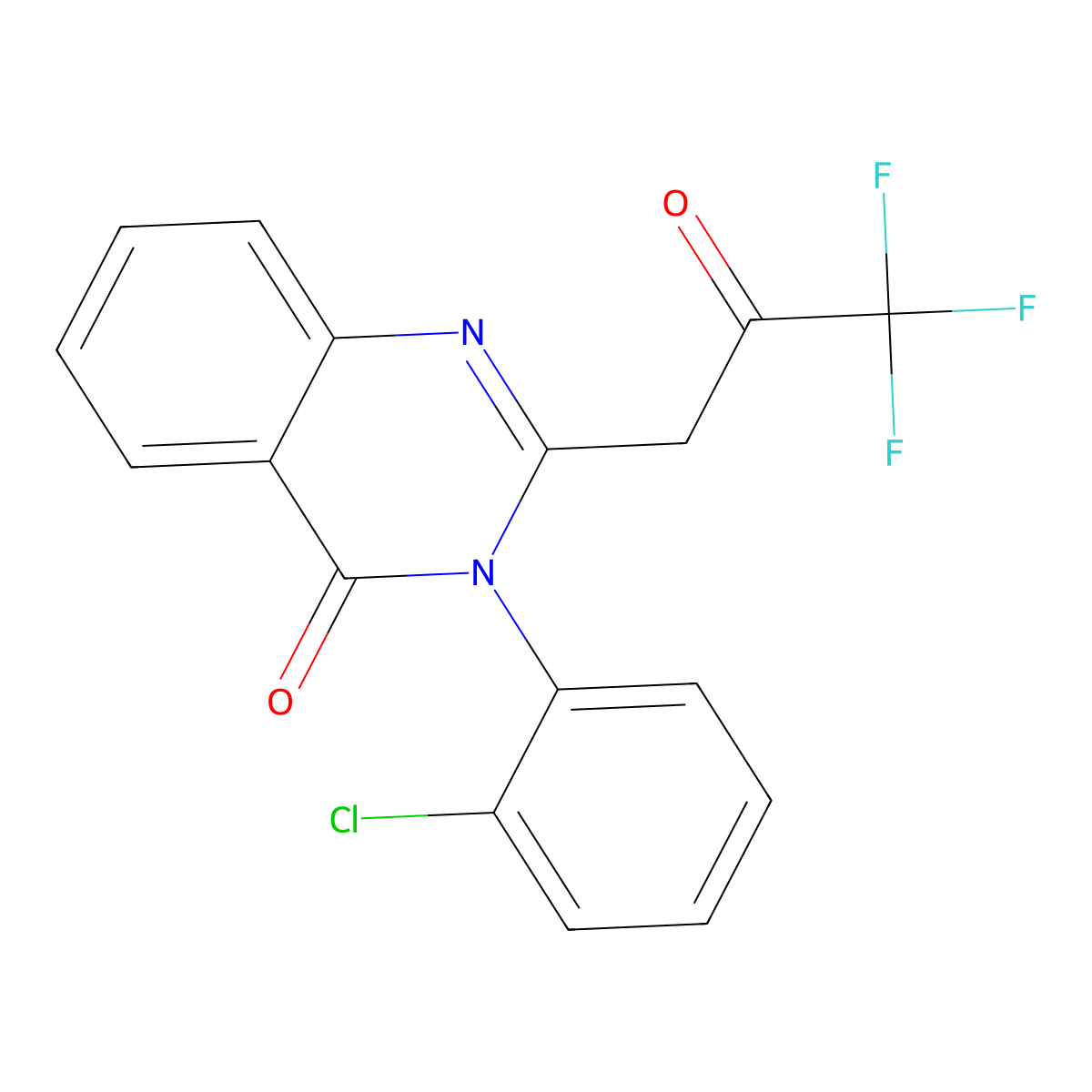 4(3H)-Quinazolinone, 3-(2-chlorophenyl)-2-(3,3,3-trifluoro-2-oxopropyl)- molecular structure, CAS 73283-20-2