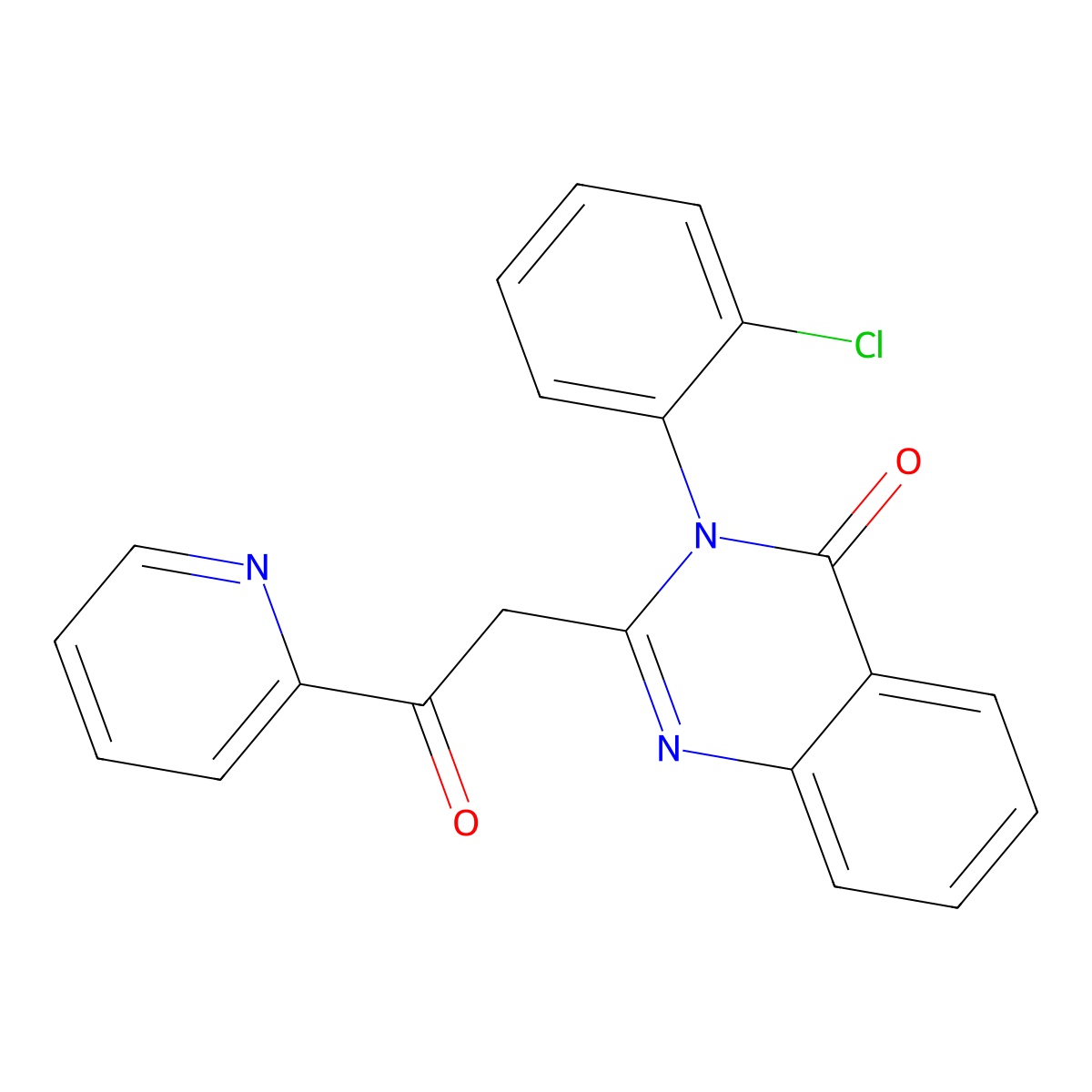 4(3H)-Quinazolinone, 3-(2-chlorophenyl)-2-(2-oxo-2-(2-pyridinyl)ethyl)- molecular structure, CAS 73283-21-3