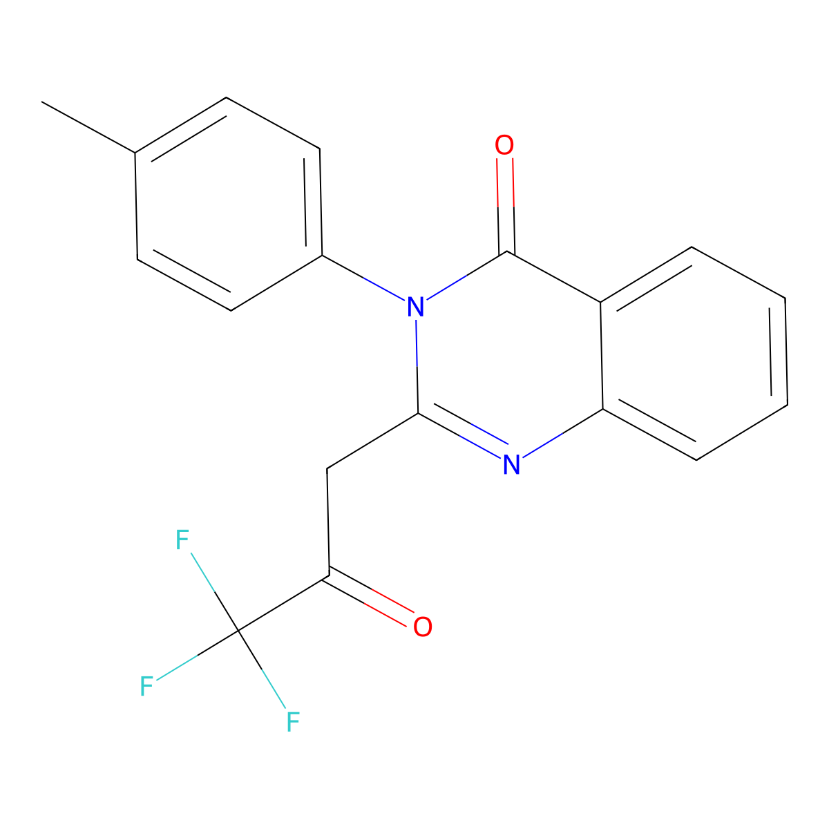 4(3H)-Quinazolinone, 3-(4-methylphenyl)-2-(3,3,3-trifluoro-2-oxopropyl)- molecular structure, CAS 73283-28-0