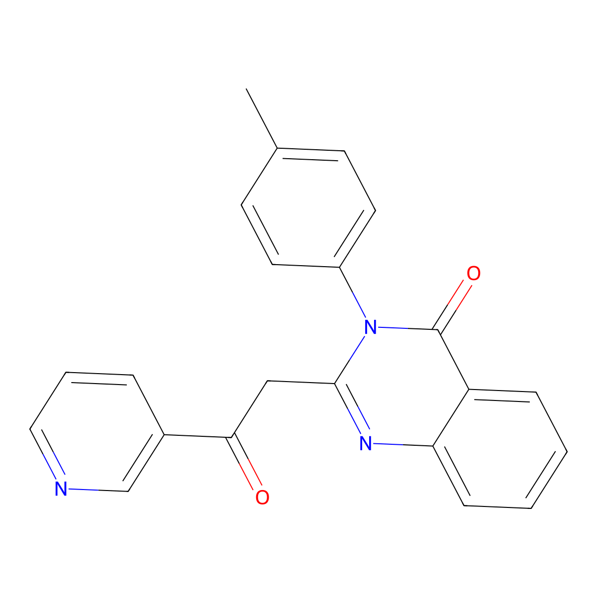 4(3H)-Quinazolinone, 3-(4-methylphenyl)-2-(2-oxo-2-(3-pyridinyl)ethyl)- molecular structure, CAS 73283-30-4