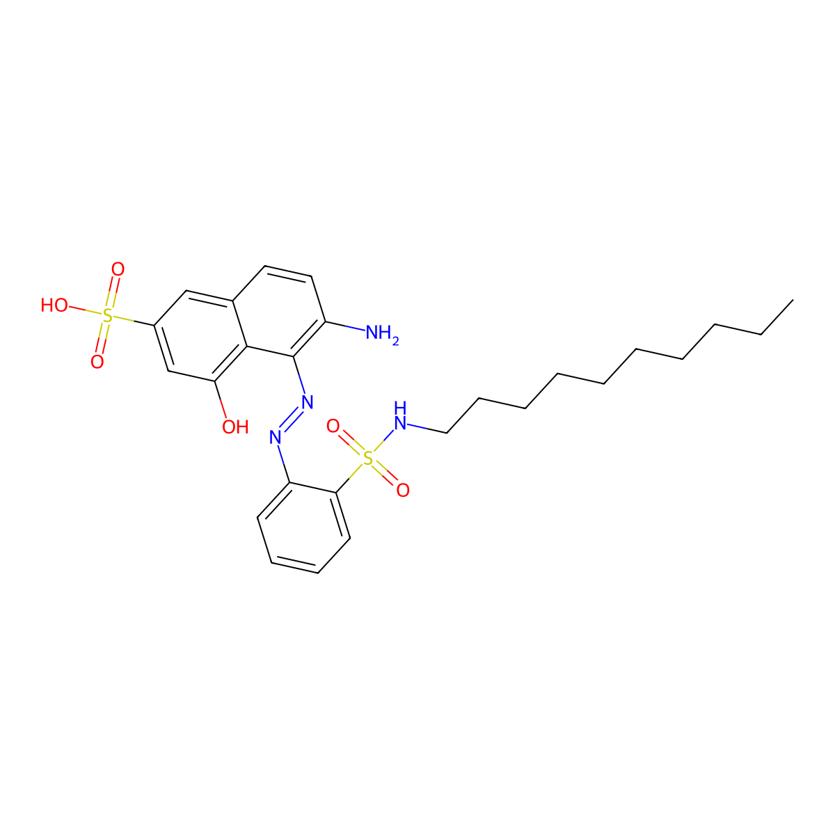 2-Naphthalenesulfonic acid, 6-amino-5-(2-(2-((decylamino)sulfonyl)phenyl)diazenyl)-4-hydroxy- molecular structure, CAS 73287-51-1
