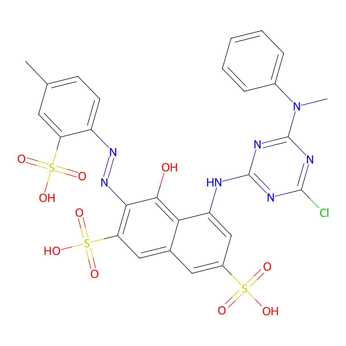 2,7-Naphthalenedisulfonic acid, 5-[[4-chloro-6-(methylphenylamino)-1,3,5-triazin-2-yl]amino]-4-hydroxy-3-[2-(4-methyl-2-sulfophenyl)diazenyl]- molecular structure, CAS 73287-61-3