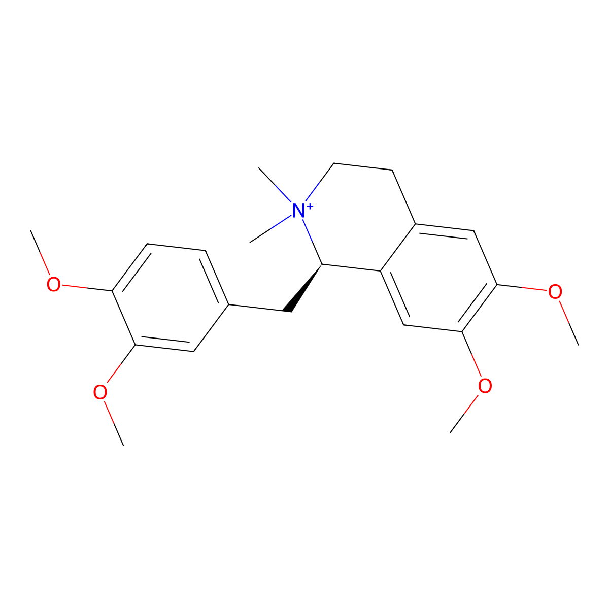 Isoquinolinium, 1-((3,4-dimethoxyphenyl)methyl)-1,2,3,4-tetrahydro-6,7-dimethoxy-2,2-dimethyl-, (1R)- molecular structure, CAS 732929-47-4