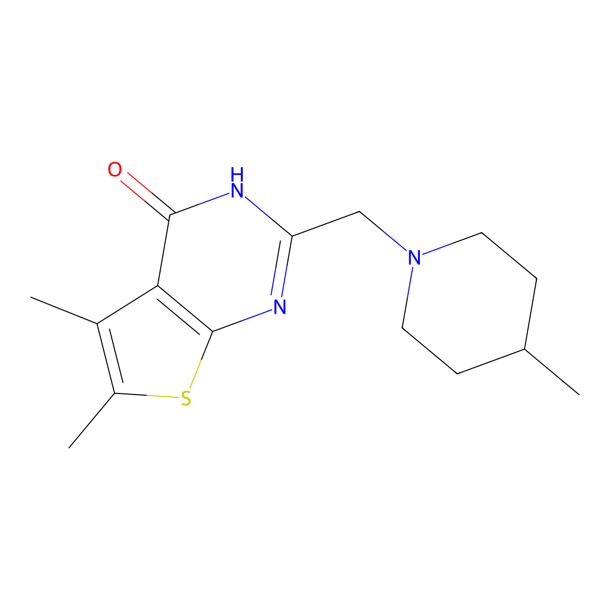 5,6-dimethyl-2-[(4-methylpiperidin-1-yl)methyl]-3H,4H-thieno[2,3-d]pyrimidin-4-one molecular structure, CAS 732987-51-8