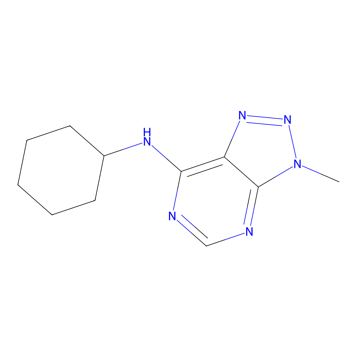 N-cyclohexyl-3-methyl-3H-[1,2,3]triazolo[4,5-d]pyrimidin-7-amine molecular structure, CAS 73300-23-9