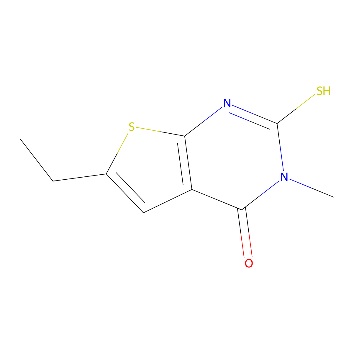 6-ethyl-3-methyl-2-sulfanyl-3H,4H-thieno[2,3-d]pyrimidin-4-one molecular structure, CAS 733015-18-4