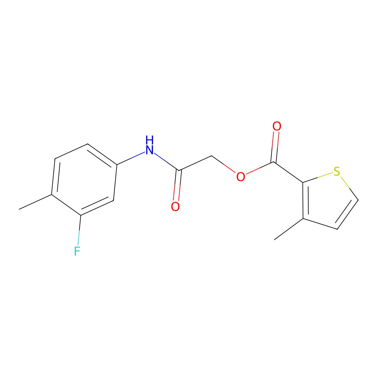 2-((3-Fluoro-4-methylphenyl)amino)-2-oxoethyl 3-methylthiophene-2-carboxylate molecular structure, CAS 733018-59-2