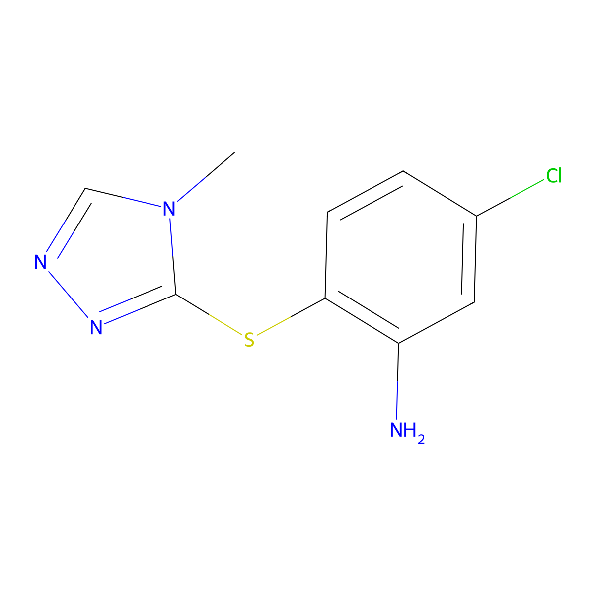 5-chloro-2-((4-methyl-4H-1,2,4-triazol-3-yl)sulfanyl)aniline molecular structure, CAS 733030-65-4