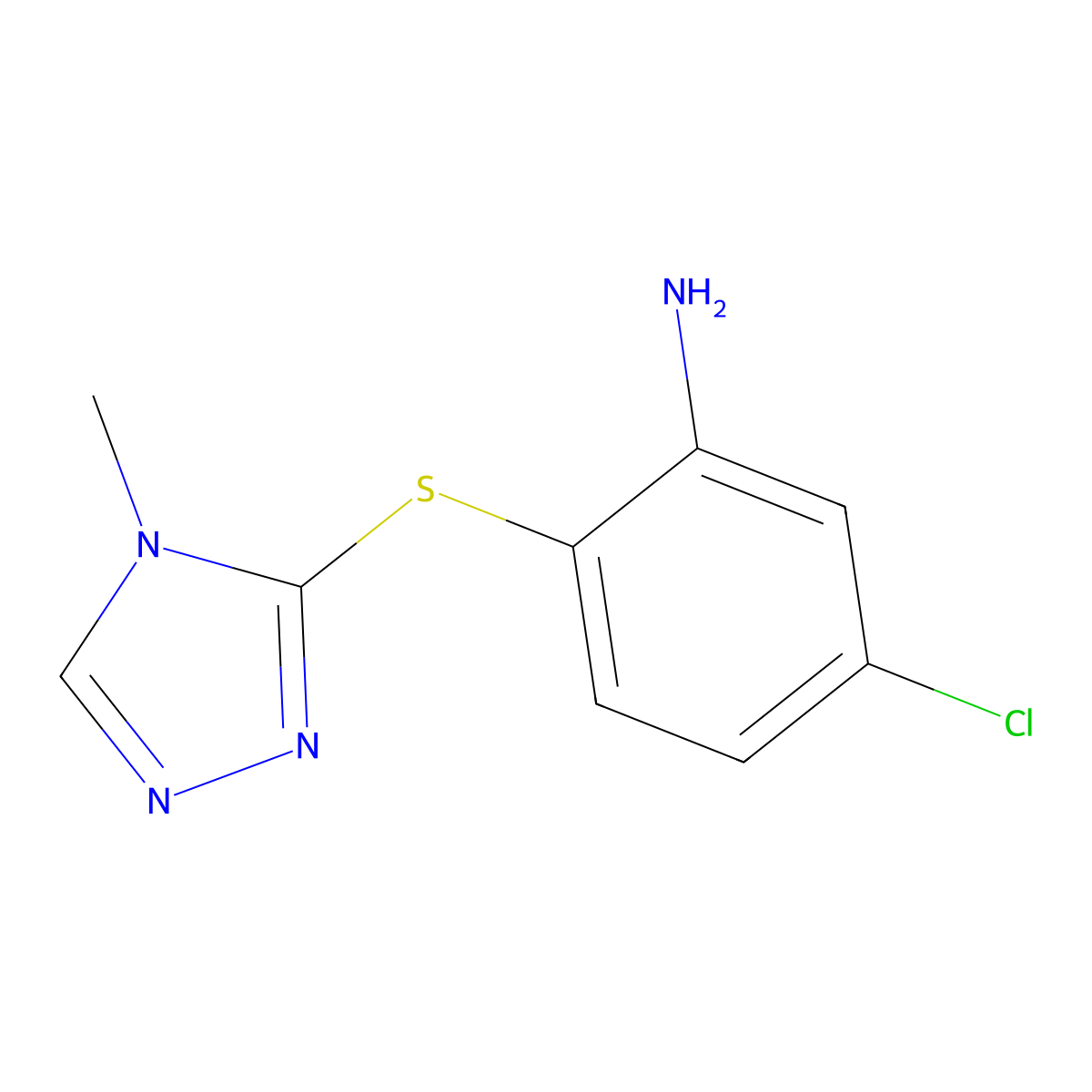 5-chloro-2-((4-methyl-4H-1,2,4-triazol-3-yl)sulfanyl)aniline molecular structure, CAS 733030-65-4
