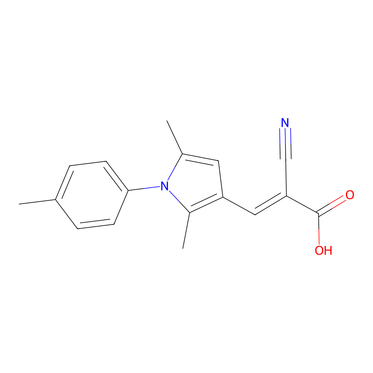 2-cyano-3-[2,5-dimethyl-1-(4-methylphenyl)-1H-pyrrol-3-yl]prop-2-enoic acid molecular structure, CAS 733030-71-2