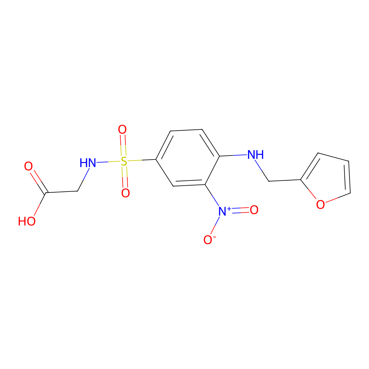 2-{4-[(Furan-2-ylmethyl)amino]-3-nitrobenzenesulfonamido}acetic acid molecular structure, CAS 733030-78-9
